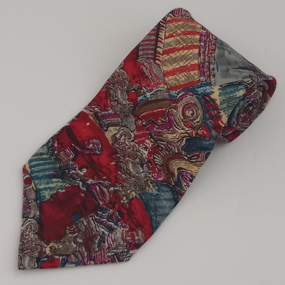 Jerry Garcia Red Multi Color Abstract Silk Tie
